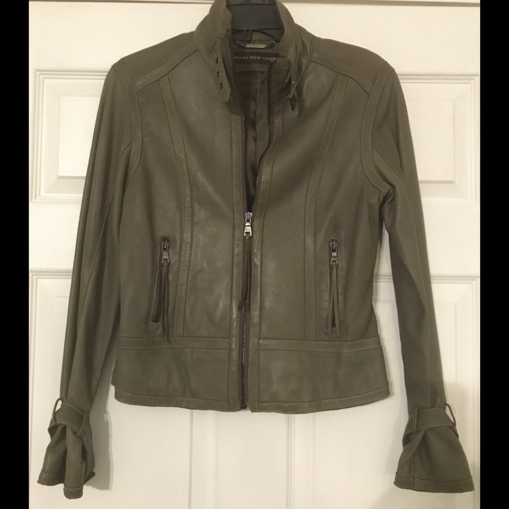 Marc New York by Andrew Marc Olive Green Lamb Skin Leather Jacket - Sz M -EUC !!